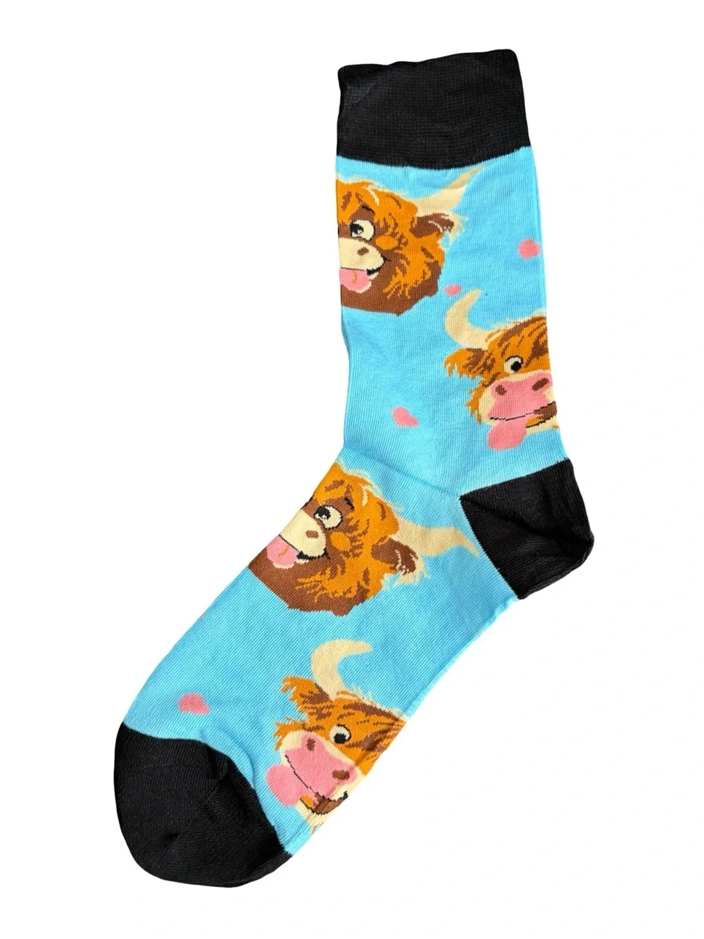 Highland Cow Novelty Crew Socks Blue Black